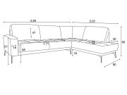 Sofá de Couro Canto Rubi 3 lugares com Chaise - Soft Tabaco - Mempra