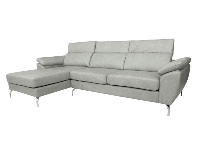 Sofá de Couro Hannover 3 lugares com Chaise - Soft Gray -Mempra