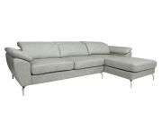 Sofá de Couro Hannover 3 lugares com Chaise - Soft Gray -Mempra